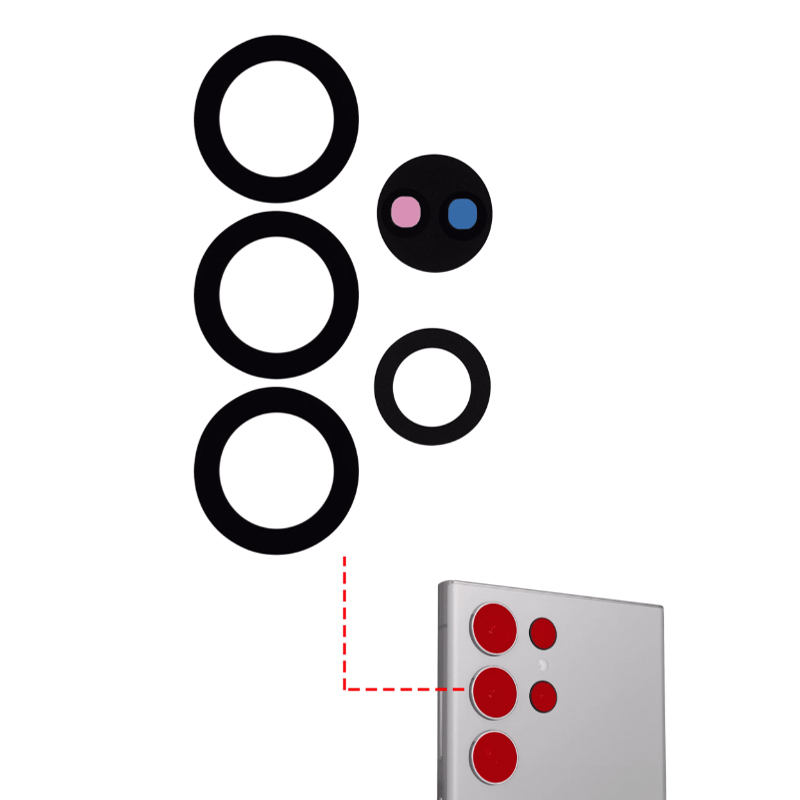 Back Camera Lens (Glass Only) With Adhesive Compatible For Samsung Galaxy S23 Ultra 5G (Black) (10 Pack)