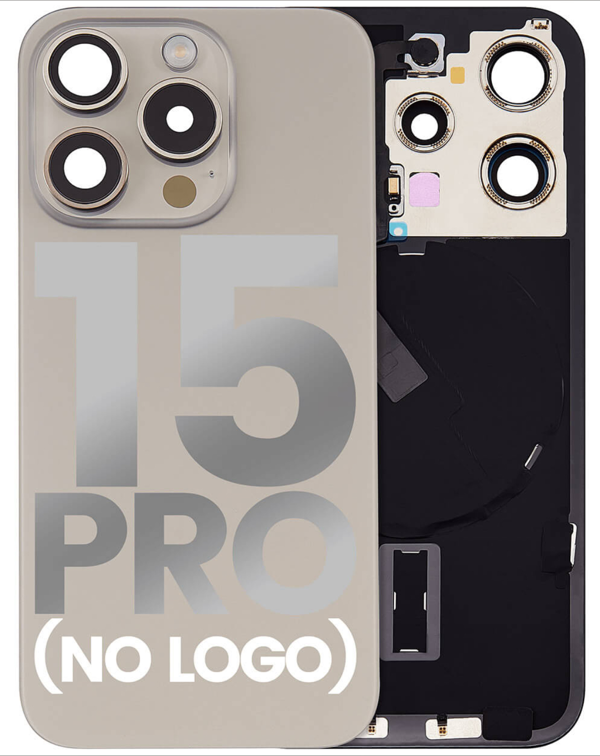 Back Glass With Steel Plate With Wireless NFC Charging MagSafe Magnet & Flashlight Flex Compatible For IPhone 15 Pro (No Logo)