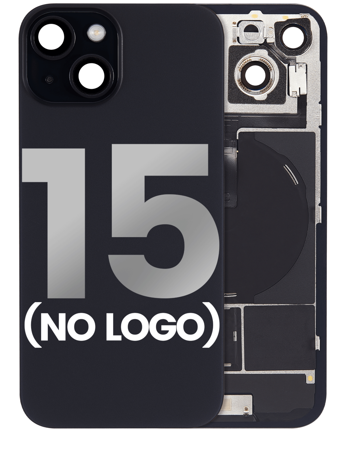 Back Glass With Steel Plate With Wireless NFC Charging MagSafe Magnet & Flashlight Flex Compatible For IPhone 15 (No Logo) (Black)